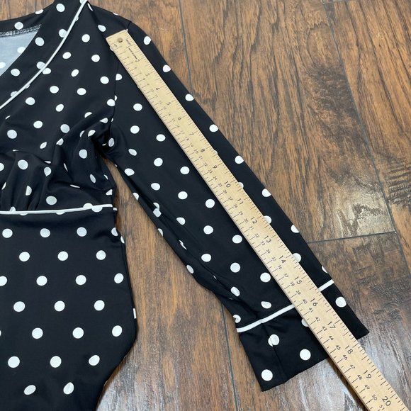 Lands' End Dress Small Black White Polka Dot Nylon Stretch Jersey Surplice Neck - Picture 10 of 12